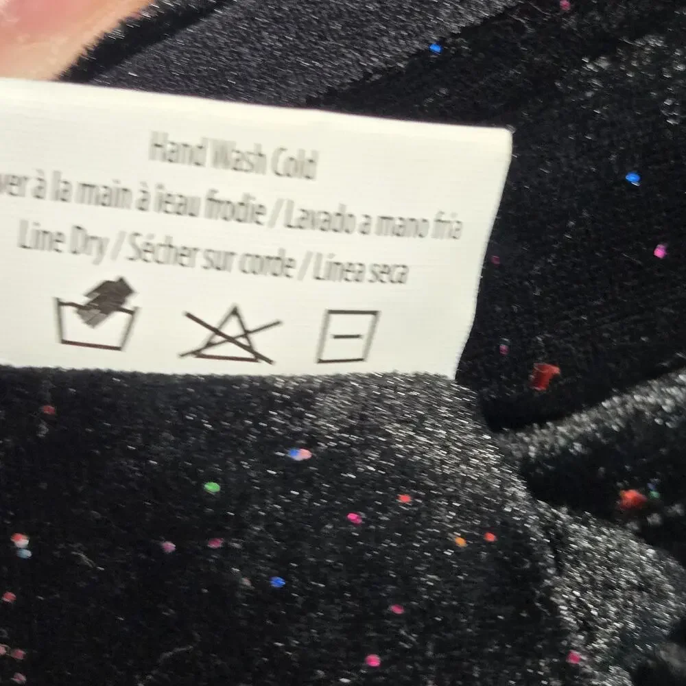Fab Dog Pet Apparel Soft Velvety Puffer Coat Jacket Black Rainbow Sparkles L